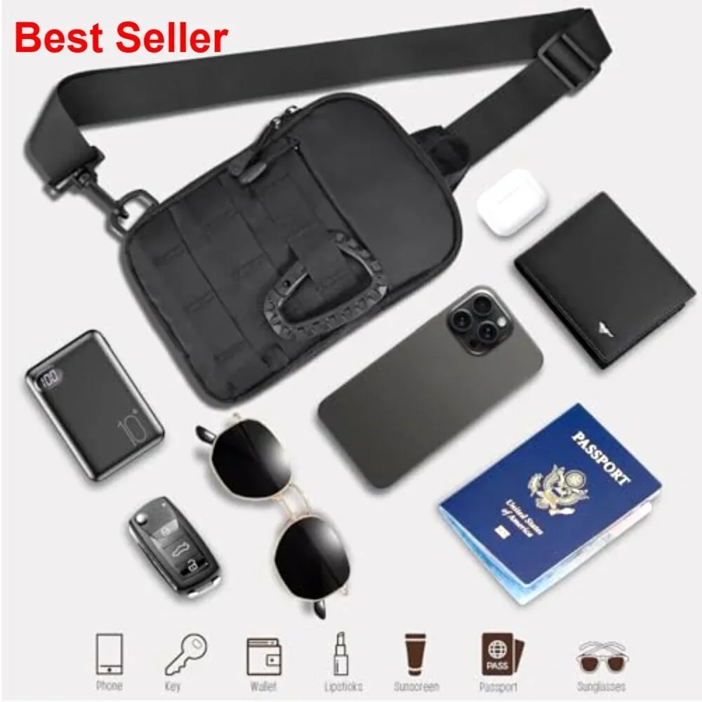 Waterproof Nylon Tactical Sling Bag with MOLLE Webbing Adjustable Strap
